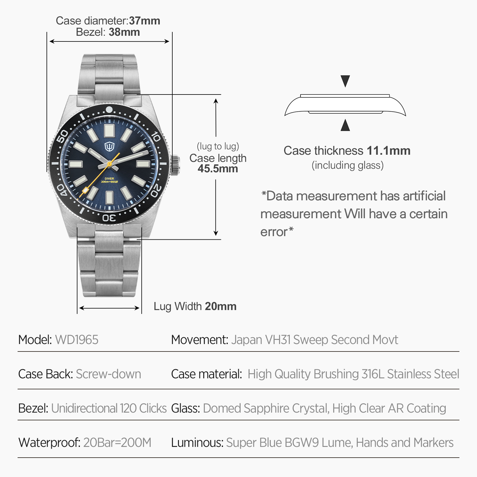 Watchdives 37Mm WD1965 V2 Man  - đánh giá và giá Luxury Watch Safe
